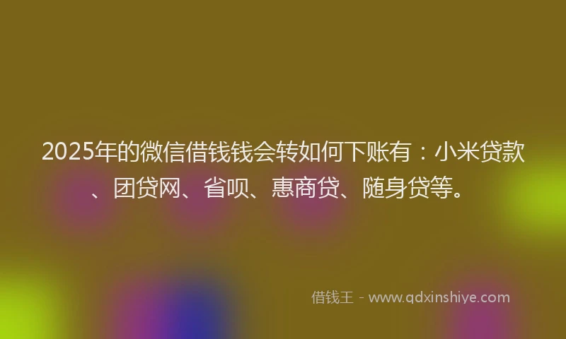 2025年的微信借钱钱会转如何下账有：小米贷款、团贷网、省呗、惠商贷、随身贷等。