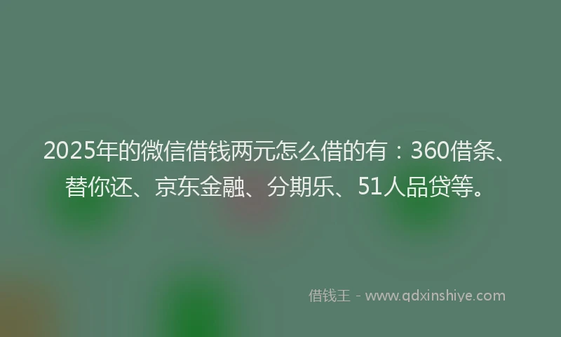 2025年的微信借钱两元怎么借的有：360借条、替你还、京东金融、分期乐、51人品贷等。