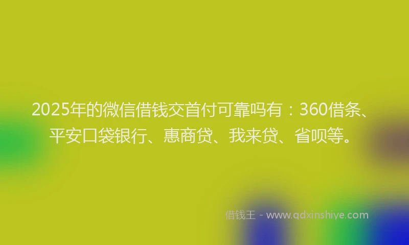 2025年的微信借钱交首付可靠吗有：360借条、平安口袋银行、惠商贷、我来贷、省呗等。