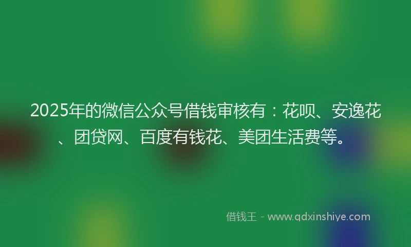 2025年的微信公众号借钱审核有：花呗、安逸花、团贷网、百度有钱花、美团生活费等。