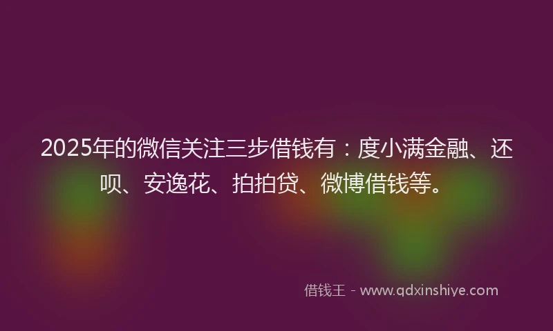 2025年的微信关注三步借钱有：度小满金融、还呗、安逸花、拍拍贷、微博借钱等。