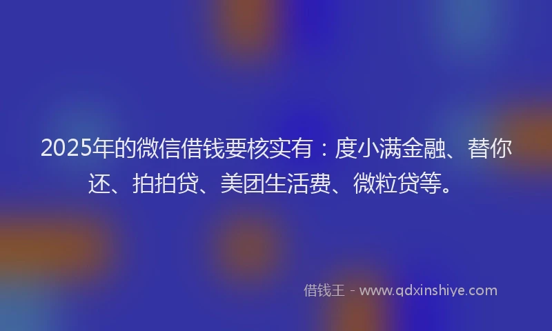 2025年的微信借钱要核实有：度小满金融、替你还、拍拍贷、美团生活费、微粒贷等。