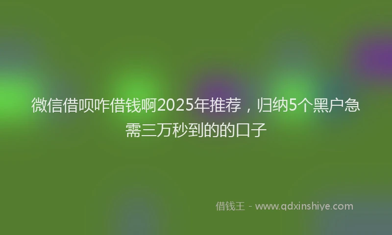微信借呗咋借钱啊2025年推荐，归纳5个黑户急需三万秒到的的口子
