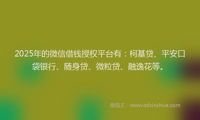 2025年的微信借钱授权平台有：柯基贷、平安口袋银行、随身贷、微粒贷、融逸花等。
