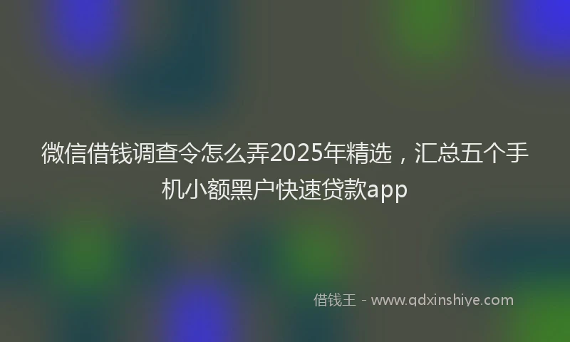 微信借钱调查令怎么弄2025年精选，汇总五个手机小额黑户快速贷款app