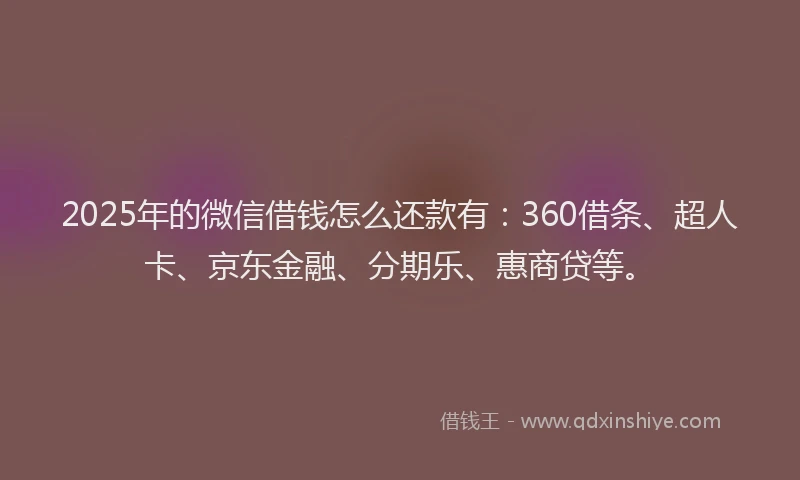 2025年的微信借钱怎么还款有：360借条、超人卡、京东金融、分期乐、惠商贷等。