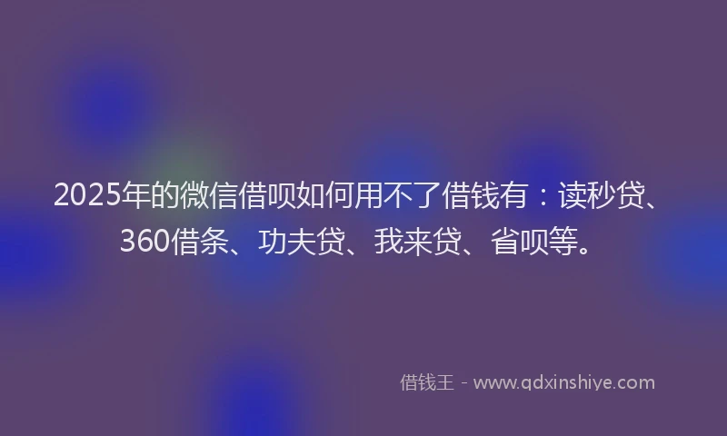 2025年的微信借呗如何用不了借钱有：读秒贷、360借条、功夫贷、我来贷、省呗等。