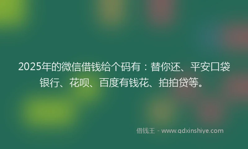 2025年的微信借钱给个码有：替你还、平安口袋银行、花呗、百度有钱花、拍拍贷等。