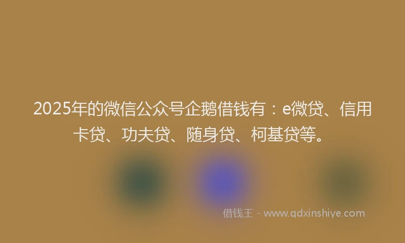 2025年的微信公众号企鹅借钱有：e微贷、信用卡贷、功夫贷、随身贷、柯基贷等。