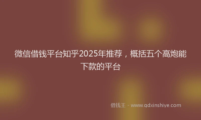 微信借钱平台知乎2025年推荐，概括五个高炮能下款的平台
