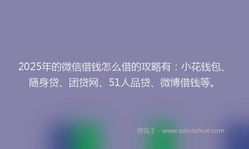 2025年的微信借钱怎么借的攻略有：小花钱包、随身贷、团贷网、51人品贷、微博借钱等。