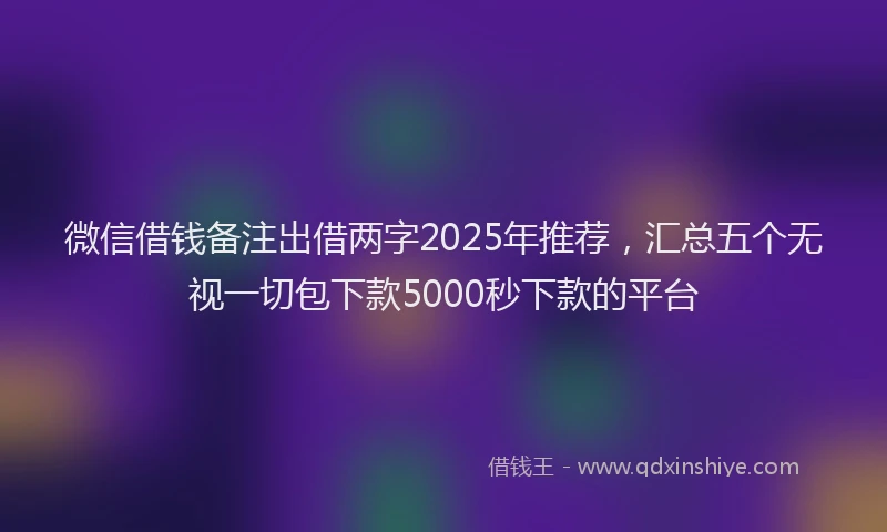 微信借钱备注出借两字2025年推荐，汇总五个无视一切包下款5000秒下款的平台