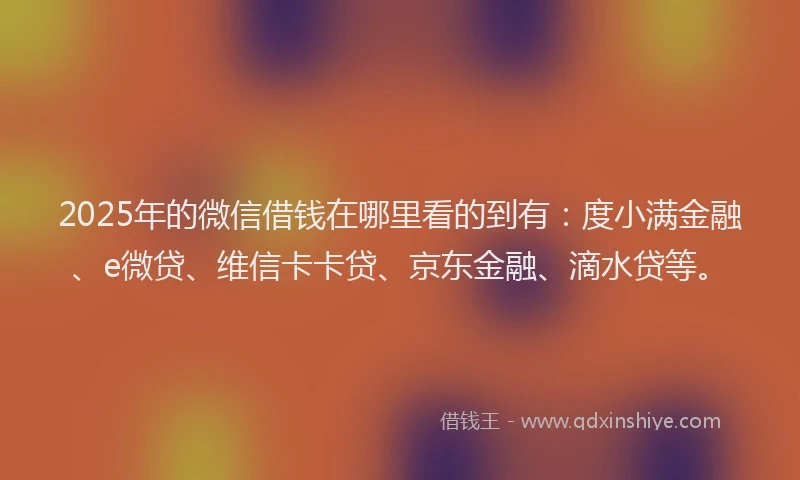 2025年的微信借钱在哪里看的到有：度小满金融、e微贷、维信卡卡贷、京东金融、滴水贷等。