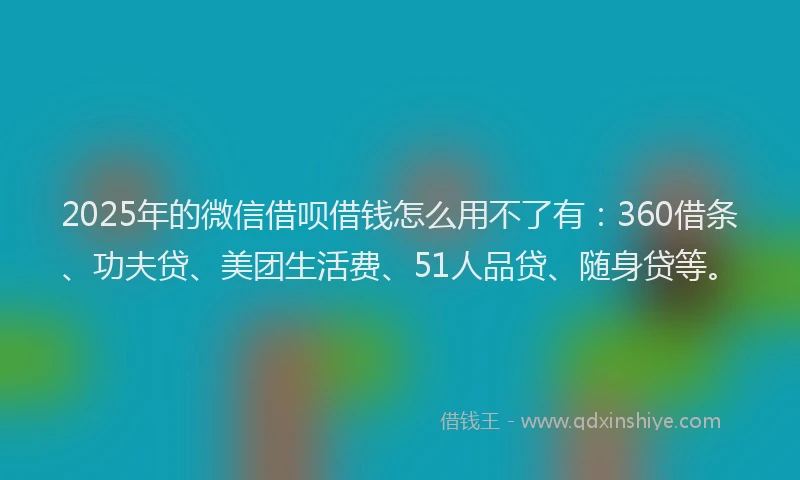 2025年的微信借呗借钱怎么用不了有：360借条、功夫贷、美团生活费、51人品贷、随身贷等。