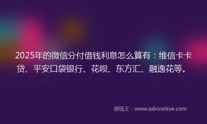2025年的微信分付借钱利息怎么算有：维信卡卡贷、平安口袋银行、花呗、东方汇、融逸花等。
