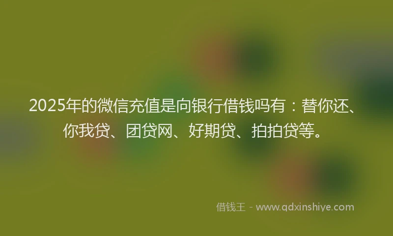 2025年的微信充值是向银行借钱吗有：替你还、你我贷、团贷网、好期贷、拍拍贷等。