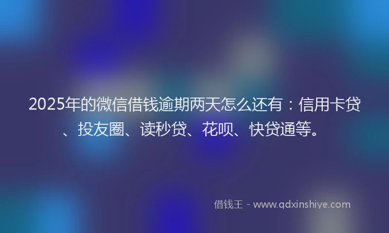 2025年的微信借钱逾期两天怎么还有：信用卡贷、投友圈、读秒贷、花呗、快贷通等。