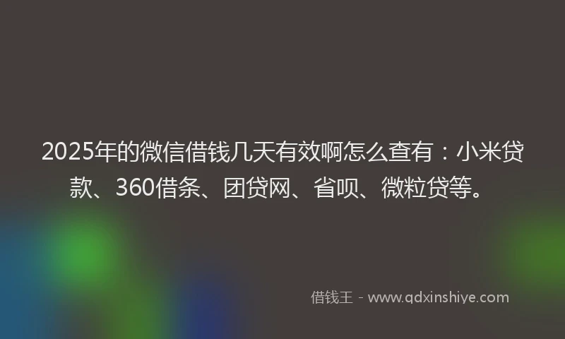 2025年的微信借钱几天有效啊怎么查有：小米贷款、360借条、团贷网、省呗、微粒贷等。