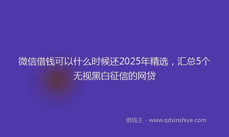 微信借钱可以什么时候还2025年精选，汇总5个无视黑白征信的网贷