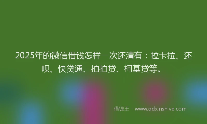 2025年的微信借钱怎样一次还清有：拉卡拉、还呗、快贷通、拍拍贷、柯基贷等。