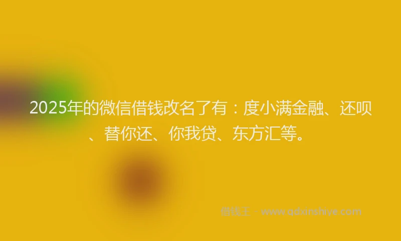 2025年的微信借钱改名了有：度小满金融、还呗、替你还、你我贷、东方汇等。