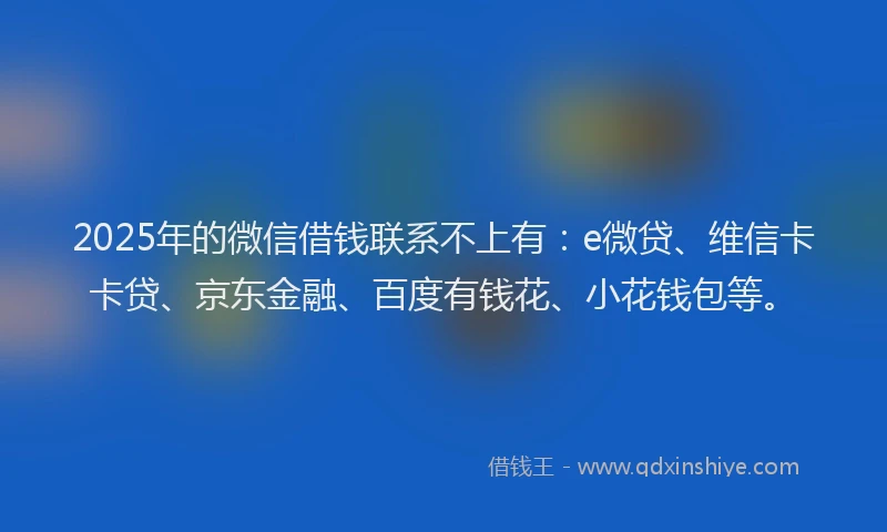 2025年的微信借钱联系不上有：e微贷、维信卡卡贷、京东金融、百度有钱花、小花钱包等。