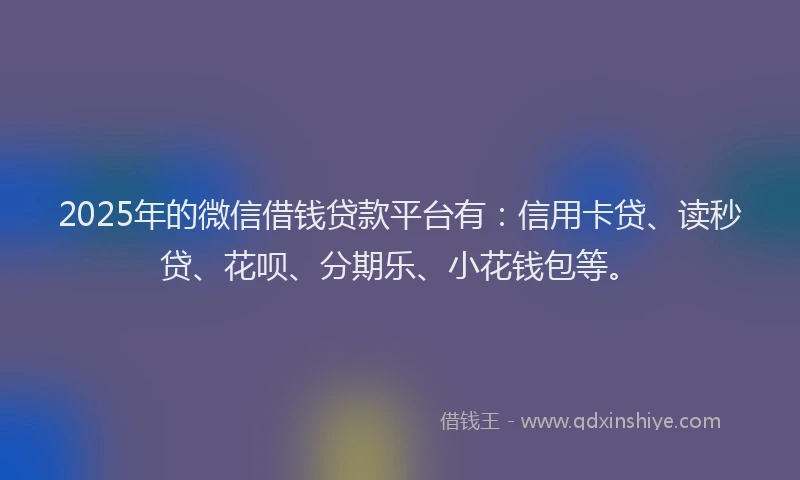 2025年的微信借钱贷款平台有：信用卡贷、读秒贷、花呗、分期乐、小花钱包等。