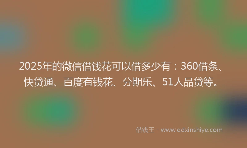 2025年的微信借钱花可以借多少有：360借条、快贷通、百度有钱花、分期乐、51人品贷等。
