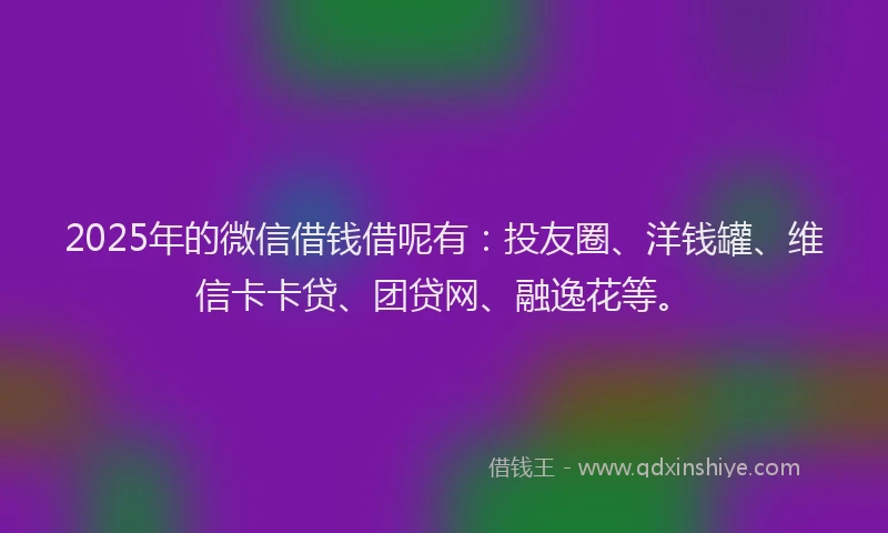 2025年的微信借钱借呢有：投友圈、洋钱罐、维信卡卡贷、团贷网、融逸花等。