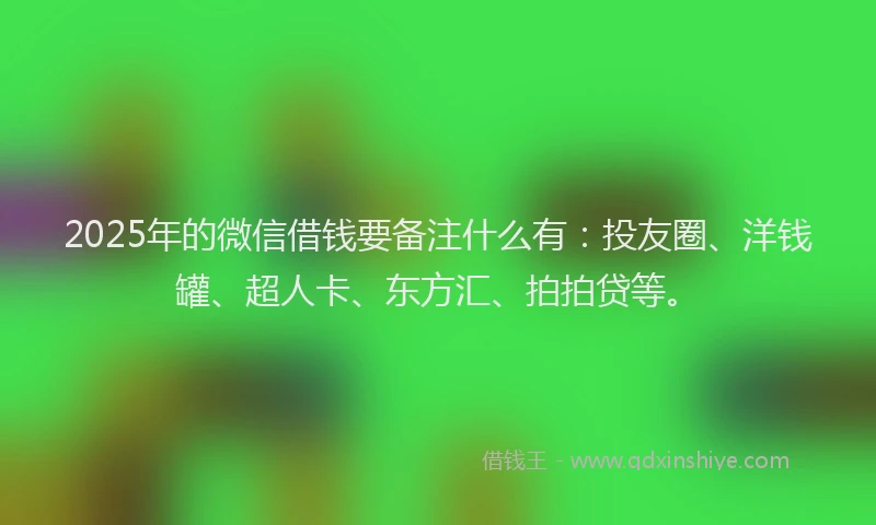 2025年的微信借钱要备注什么有：投友圈、洋钱罐、超人卡、东方汇、拍拍贷等。