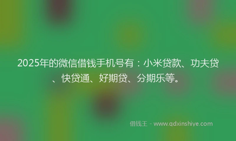 2025年的微信借钱手机号有：小米贷款、功夫贷、快贷通、好期贷、分期乐等。