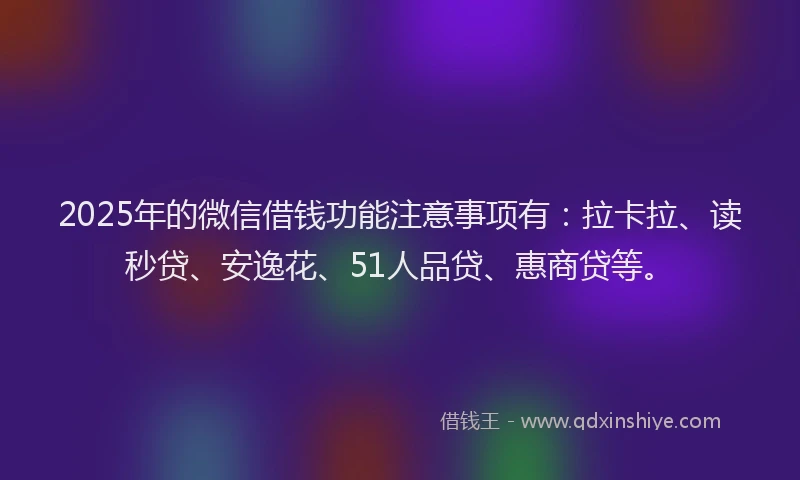 2025年的微信借钱功能注意事项有：拉卡拉、读秒贷、安逸花、51人品贷、惠商贷等。
