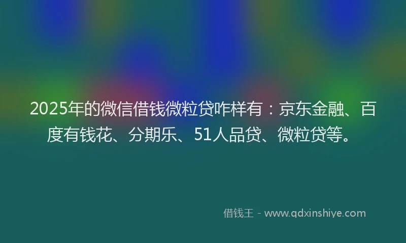 2025年的微信借钱微粒贷咋样有：京东金融、百度有钱花、分期乐、51人品贷、微粒贷等。