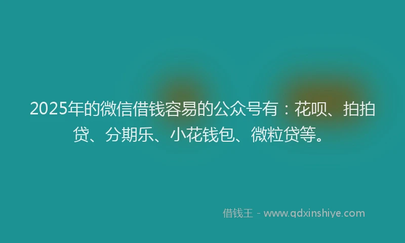 2025年的微信借钱容易的公众号有：花呗、拍拍贷、分期乐、小花钱包、微粒贷等。
