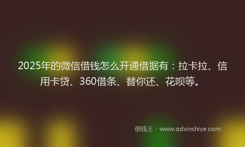 2025年的微信借钱怎么开通借据有：拉卡拉、信用卡贷、360借条、替你还、花呗等。