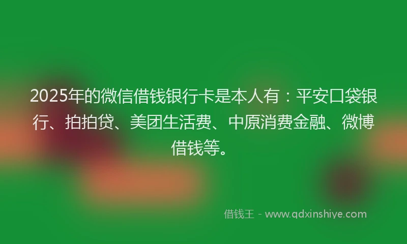 2025年的微信借钱银行卡是本人有：平安口袋银行、拍拍贷、美团生活费、中原消费金融、微博借钱等。