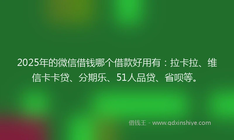 2025年的微信借钱哪个借款好用有：拉卡拉、维信卡卡贷、分期乐、51人品贷、省呗等。