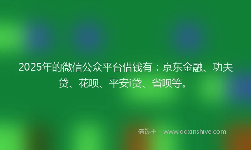 2025年的微信公众平台借钱有：京东金融、功夫贷、花呗、平安i贷、省呗等。