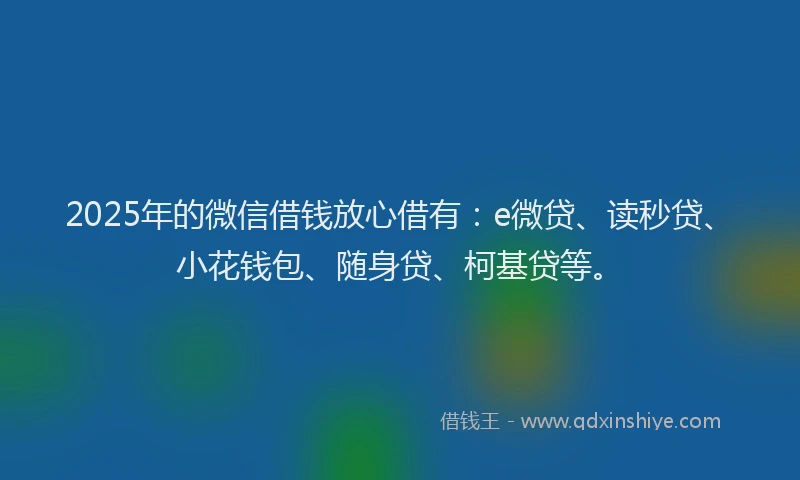 2025年的微信借钱放心借有：e微贷、读秒贷、小花钱包、随身贷、柯基贷等。