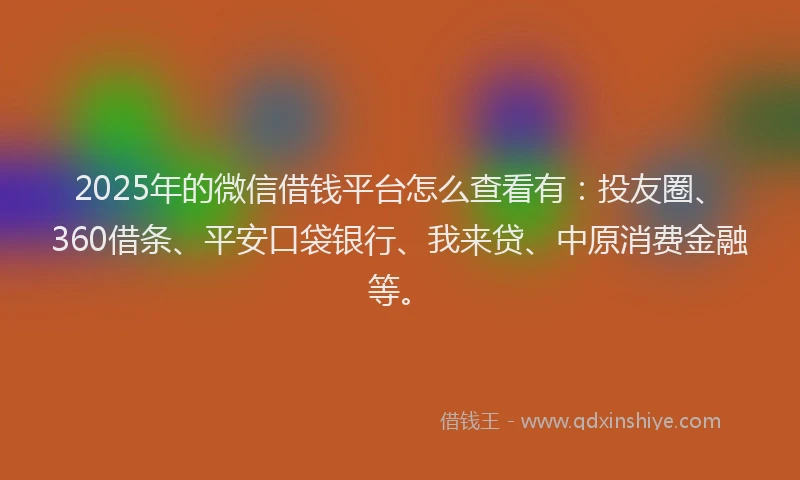 2025年的微信借钱平台怎么查看有：投友圈、360借条、平安口袋银行、我来贷、中原消费金融等。