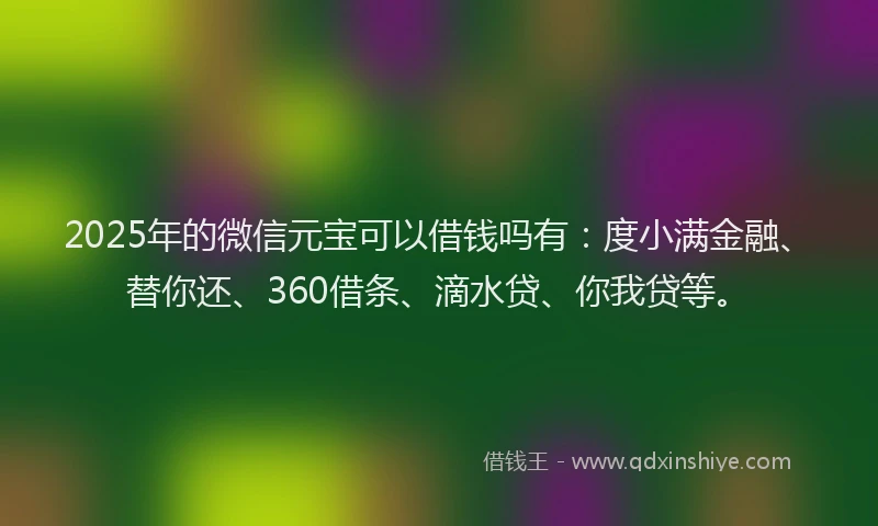 2025年的微信元宝可以借钱吗有：度小满金融、替你还、360借条、滴水贷、你我贷等。
