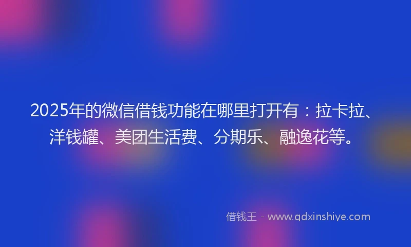 2025年的微信借钱功能在哪里打开有：拉卡拉、洋钱罐、美团生活费、分期乐、融逸花等。