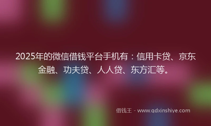 2025年的微信借钱平台手机有：信用卡贷、京东金融、功夫贷、人人贷、东方汇等。