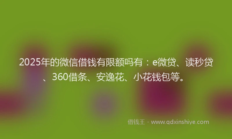 2025年的微信借钱有限额吗有：e微贷、读秒贷、360借条、安逸花、小花钱包等。