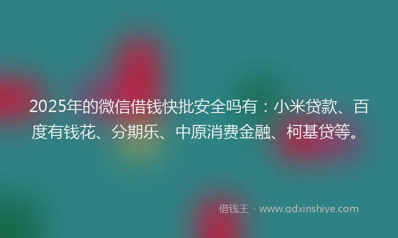 2025年的微信借钱快批安全吗有：小米贷款、百度有钱花、分期乐、中原消费金融、柯基贷等。