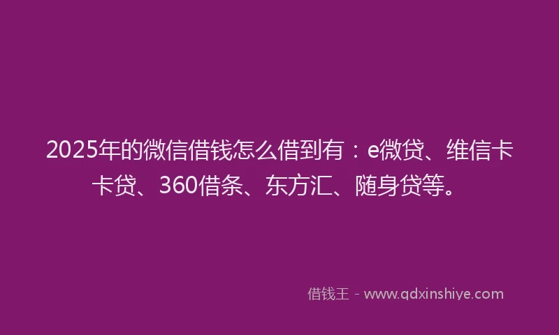 2025年的微信借钱怎么借到有：e微贷、维信卡卡贷、360借条、东方汇、随身贷等。
