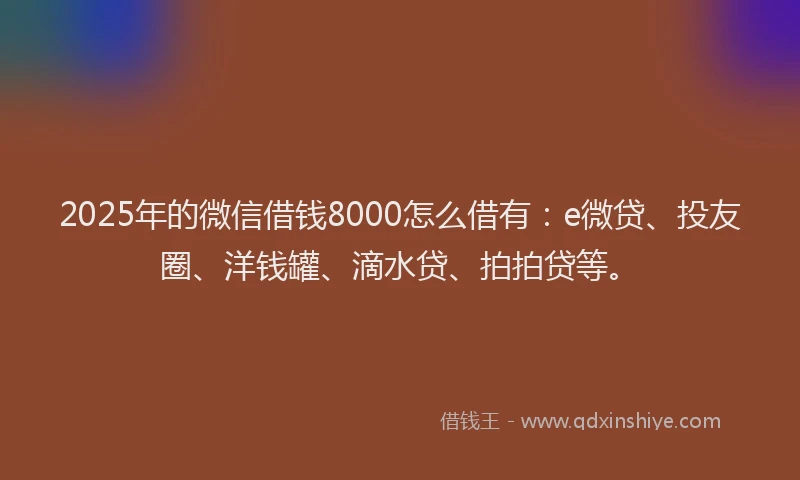 2025年的微信借钱8000怎么借有：e微贷、投友圈、洋钱罐、滴水贷、拍拍贷等。