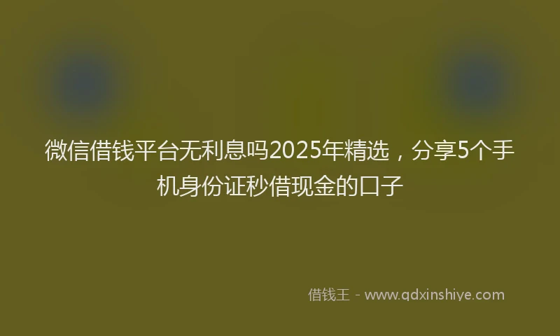 微信借钱平台无利息吗2025年精选，分享5个手机身份证秒借现金的口子