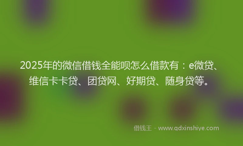 2025年的微信借钱全能呗怎么借款有：e微贷、维信卡卡贷、团贷网、好期贷、随身贷等。