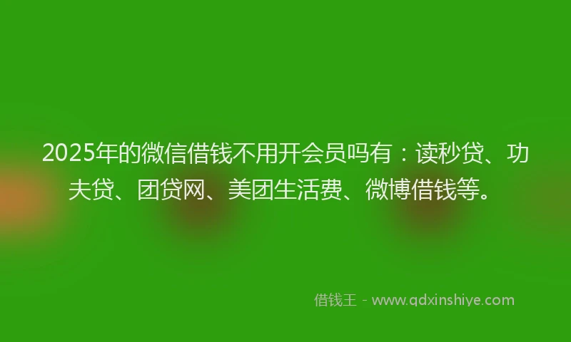 2025年的微信借钱不用开会员吗有：读秒贷、功夫贷、团贷网、美团生活费、微博借钱等。
